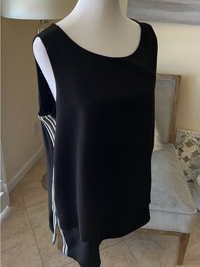 DG2 by Diane Gilman Black Sleeveless Tank with White Stripe Side Detail